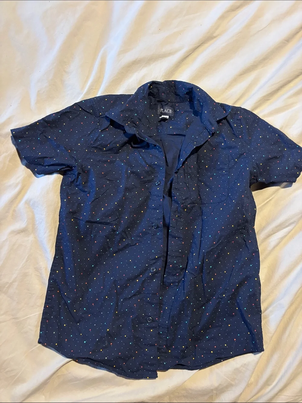 The Children's Place Navy Short-Sleeve Button-Down with Multicolor Dot Print